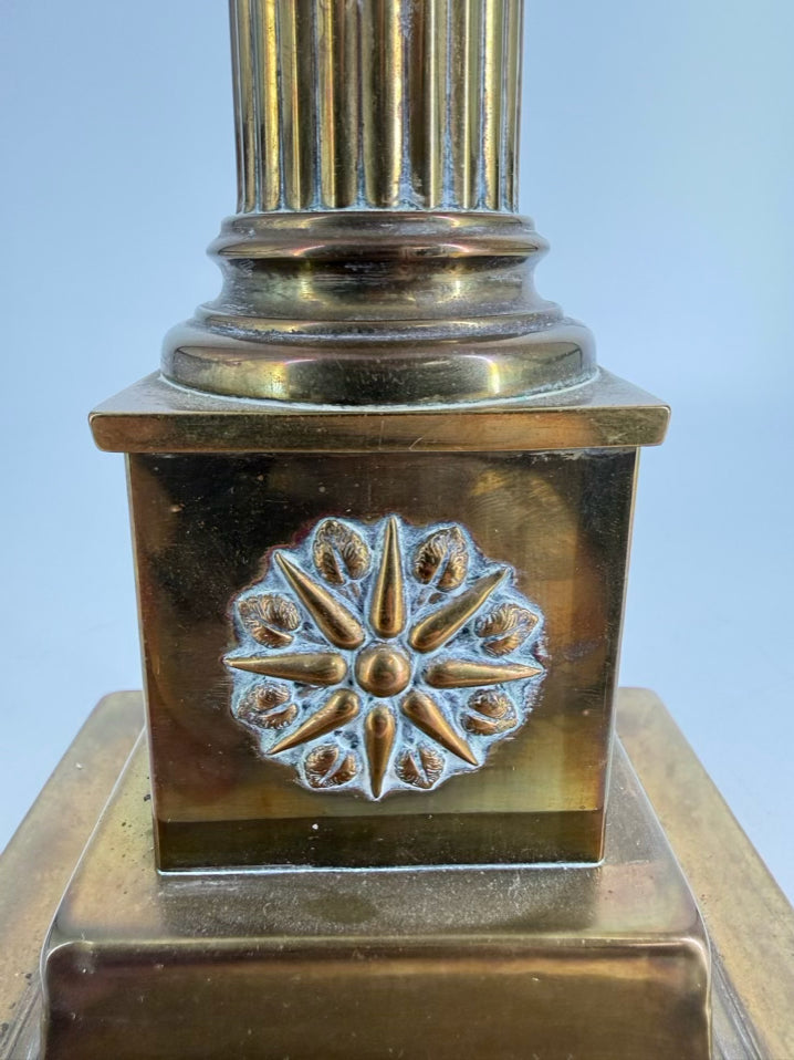 VINTAGE Glass & Brass Column Lamp w/ Shade