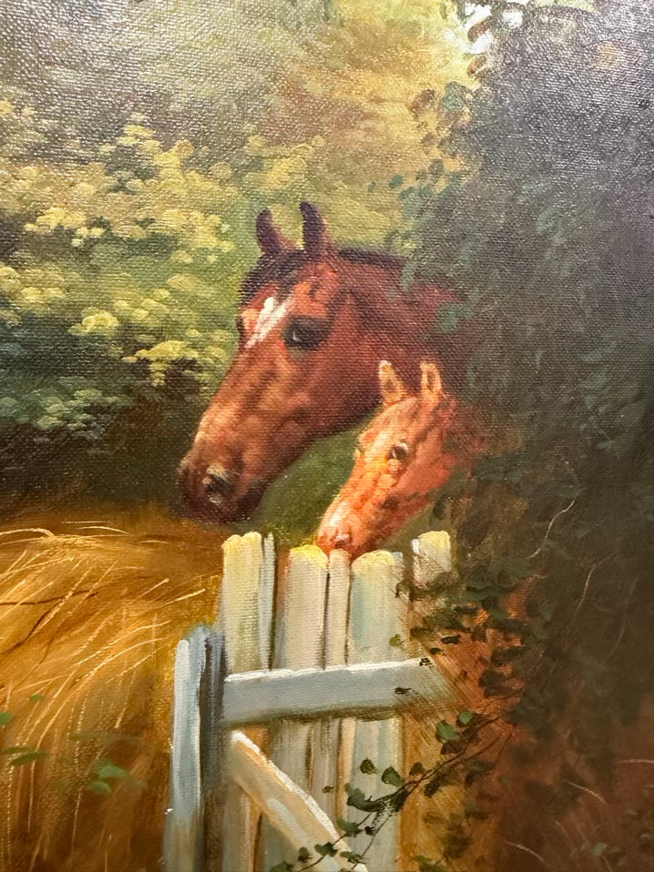 Equestrian Scene Painting In Gold Frame