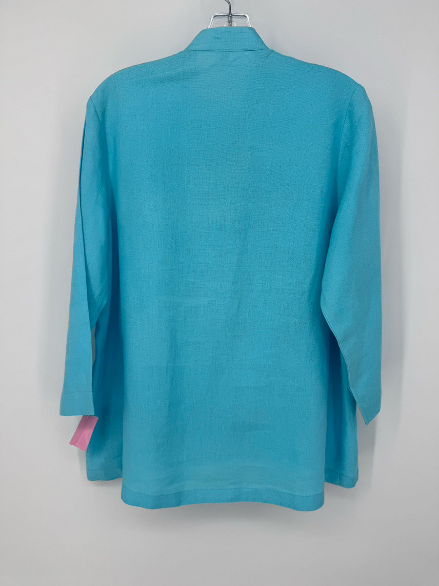 LORAIN CROFT Size M Aqua Linen Button Up Top