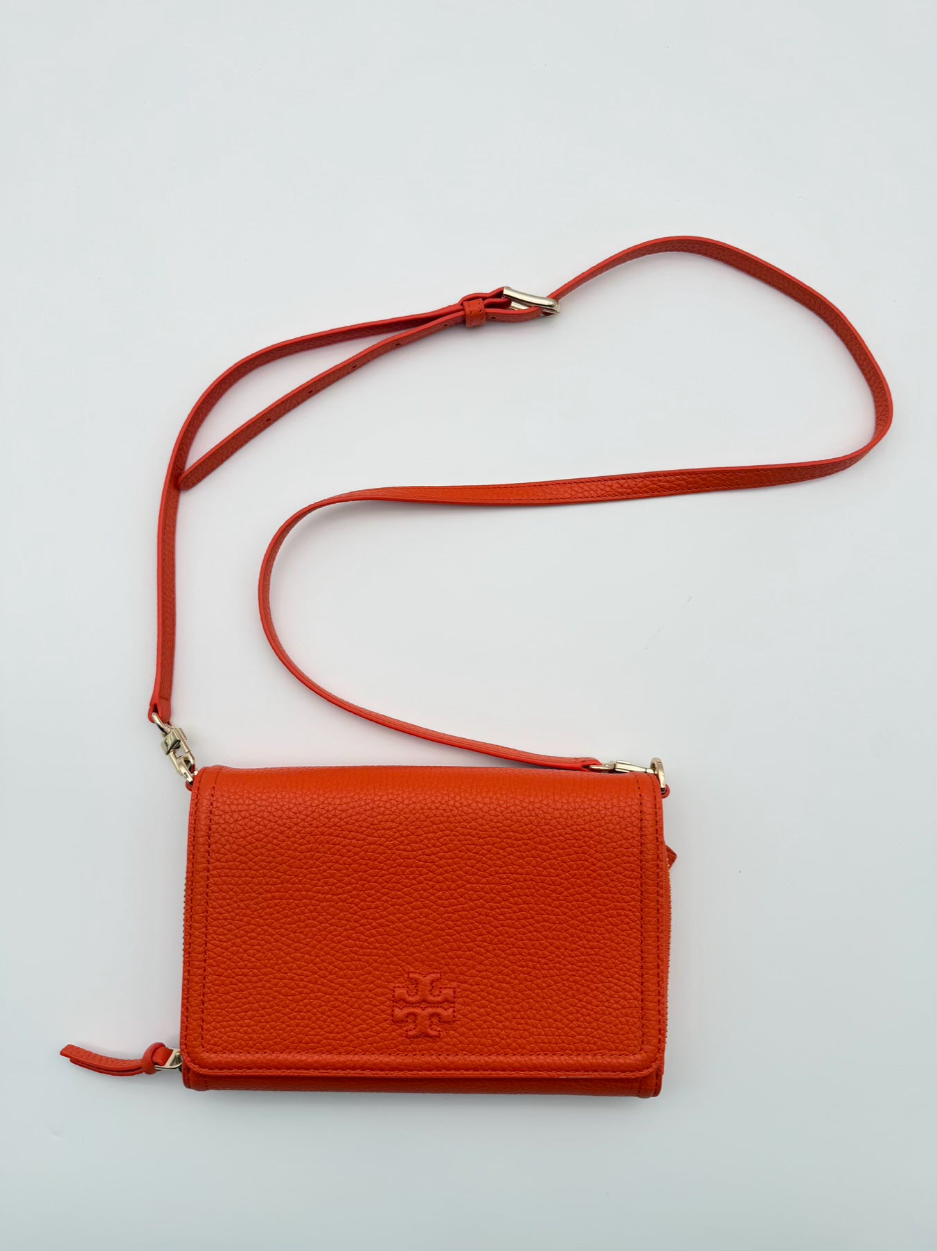 TORY BURCH Thea Flat Wallet Orange Leather Crossbody Bag