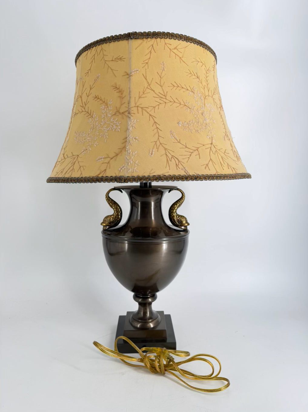 STONEGATE Bronze Metal Lamp w/ Fish Handle Detail & Shade