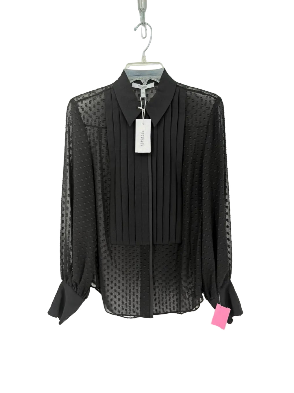 DEREK LAM 10 CROSBY Size Wmn's S Black Pleated Swiss Dot Sheer Blouse NWT