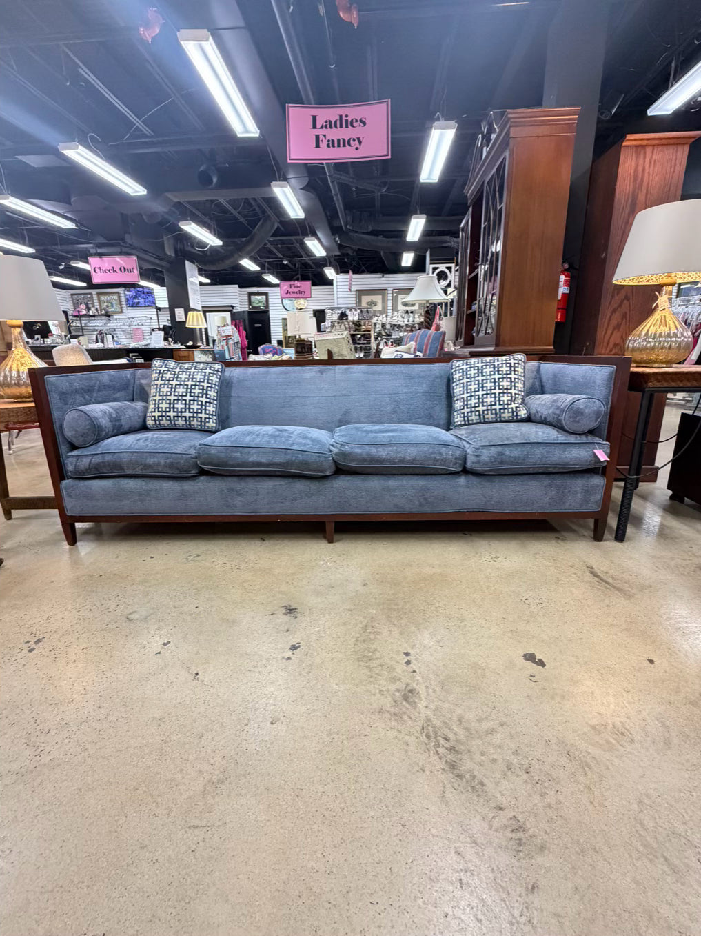 Blue Velveteen Square Sofa