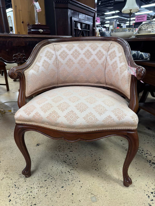 Wood Pink Upholstered French Chair