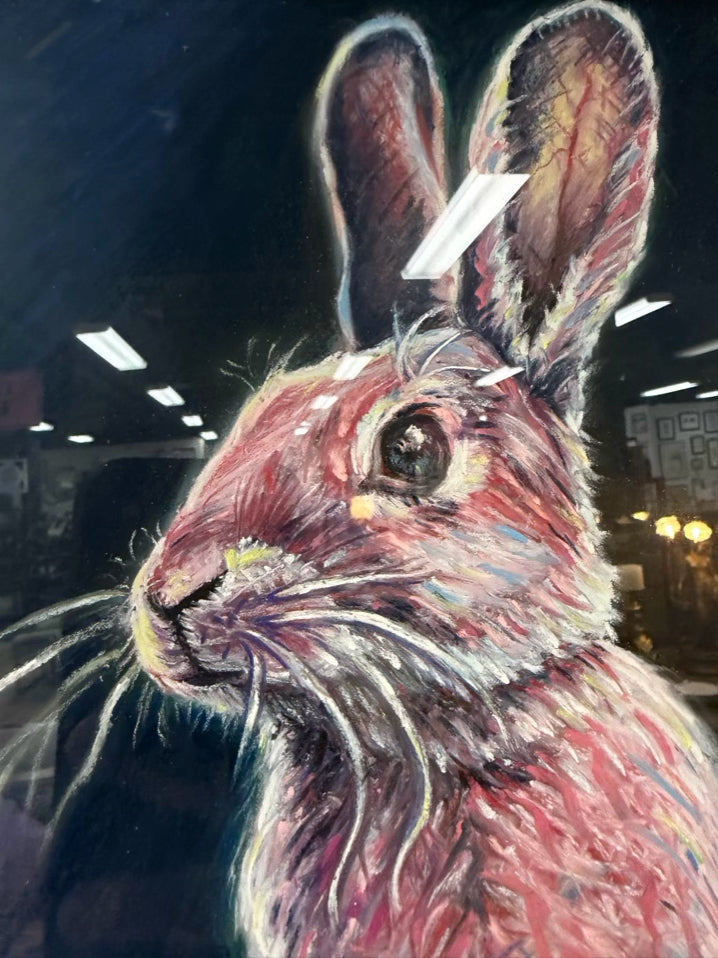 SIGNED GLYNIS Rabbit "Coniglio" Pastel Painting In Gold Tone Frame