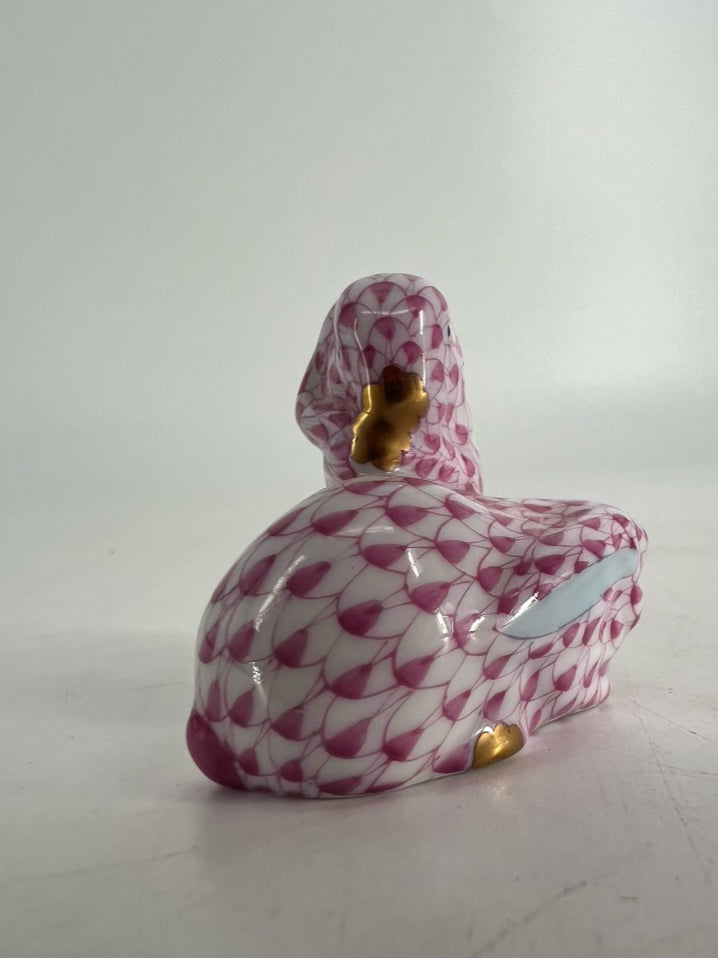 HEREND Pink & White Bunnies Cuddling Figurine