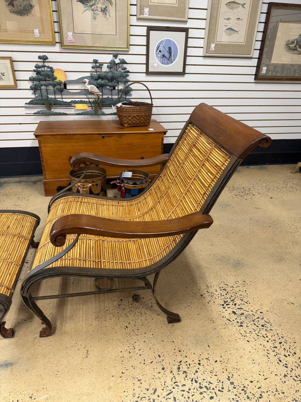 Natural & Brown Bamboo & Wood Chair w/ Ottoman