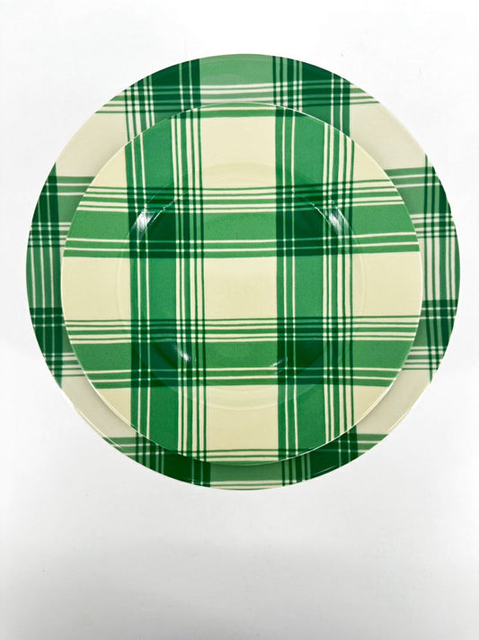LIMOGES PATRICK FREY Green & White Porcelain Sorgues Set of 14 Dinner Plates