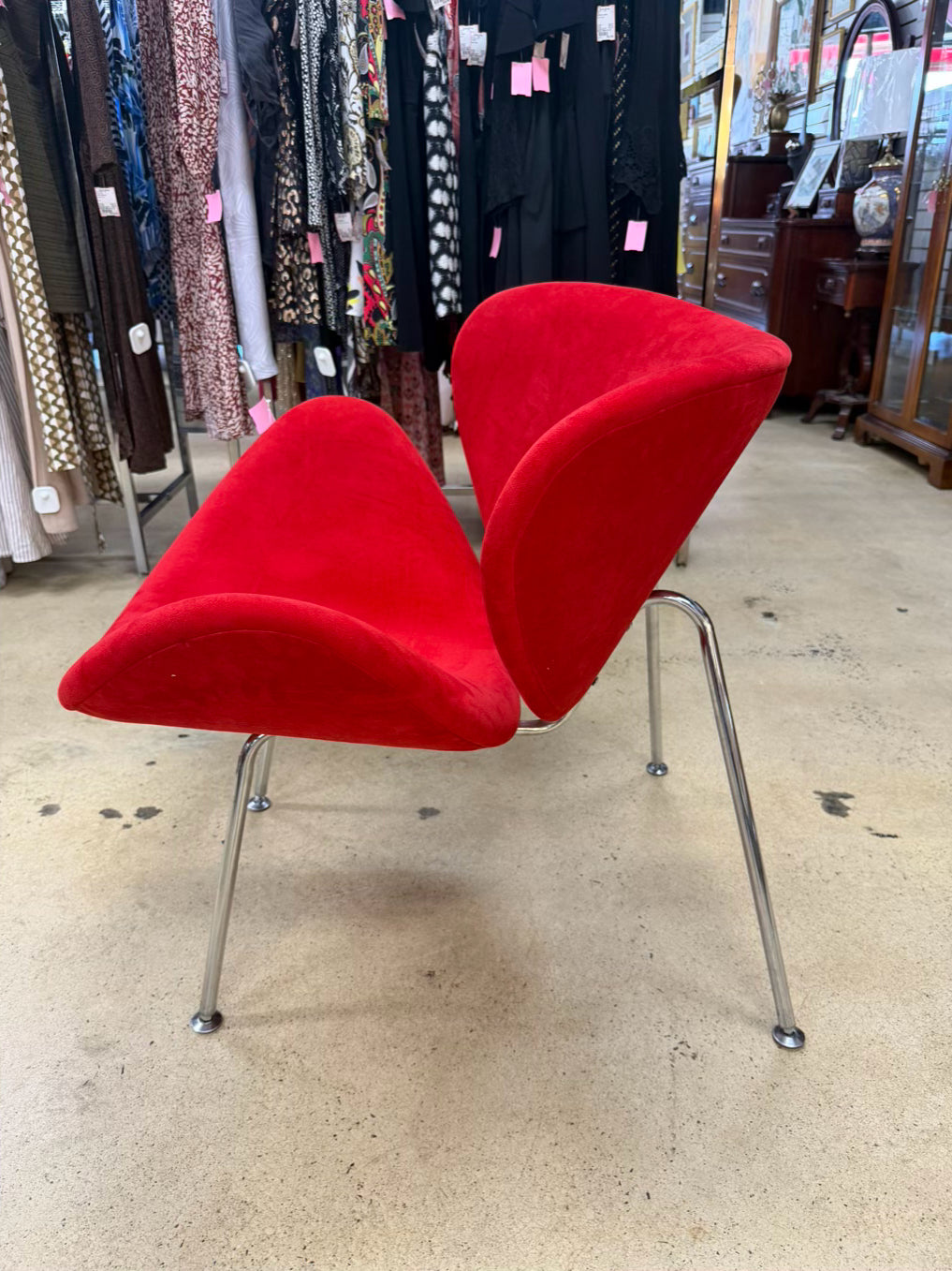 Red Fabric & Metal Orange Slice Chair & Ottoman