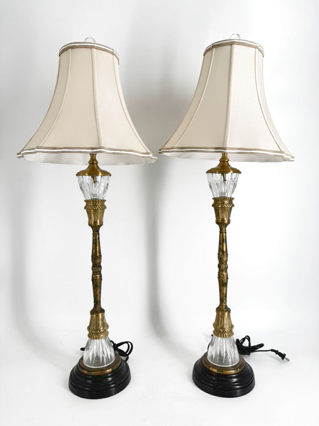 WILDWOOD Brass & Crystal Buffet Pair Of Lamps w/ Shades