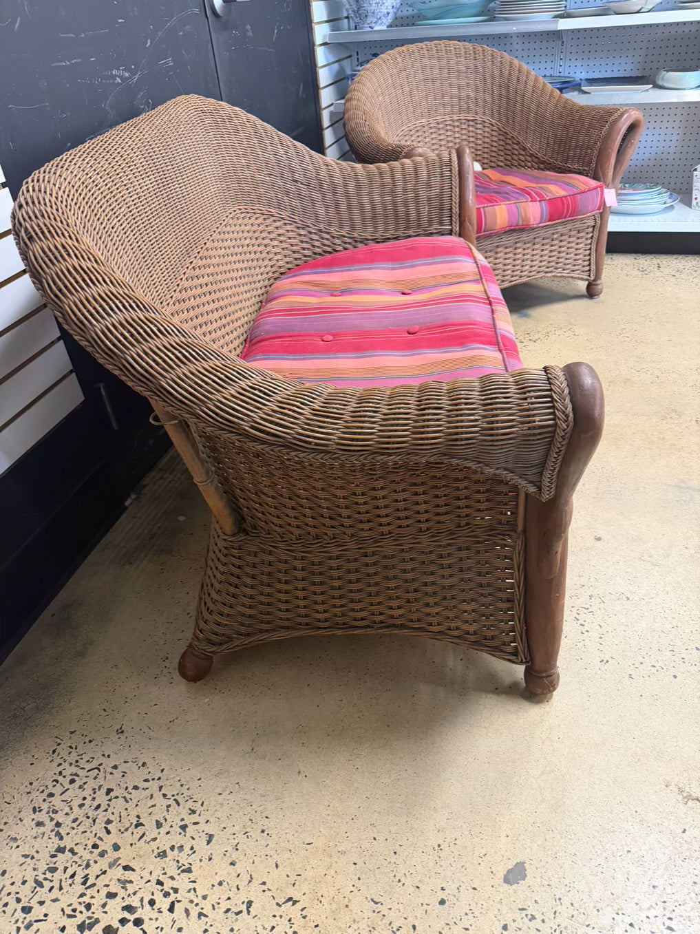 VINTAGE Natural Wicker Outdoor Patio Set w/ Cushions