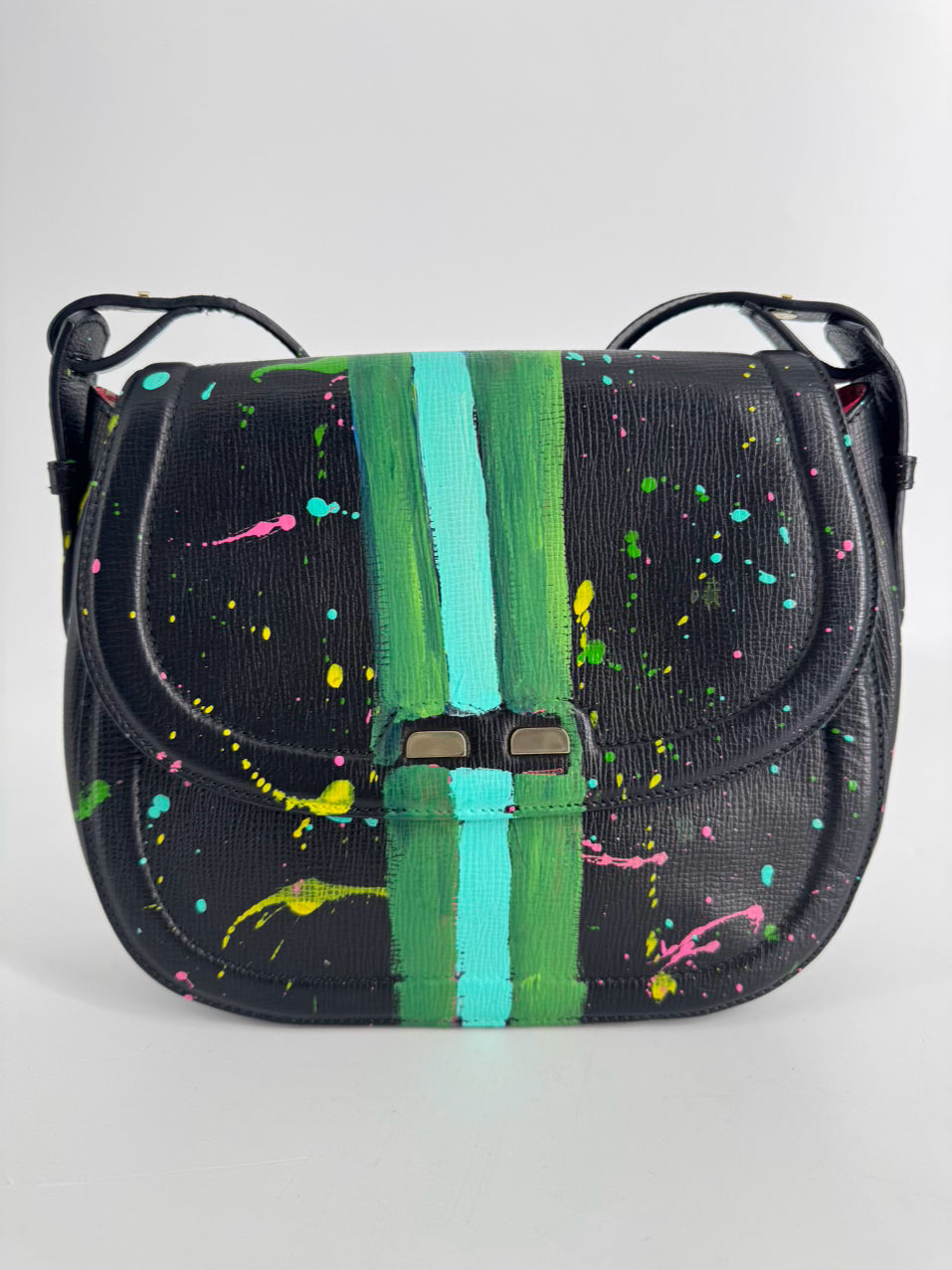 BENE ITALY WINDY O'CONNER Black & Multicolor Handpainted Crossbody Bag