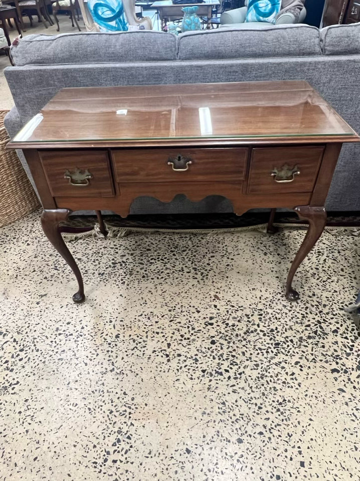 Wood Queen Ann Vanity w/ Drawer & Protective Glass Top