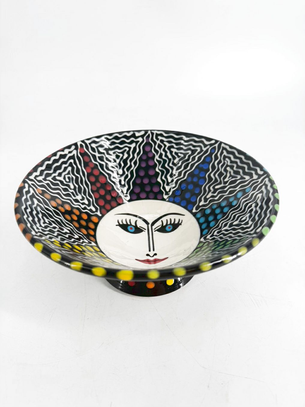 PATRICK DOUGHERTY Picasso Inspired Black & Multi Hand Painted Pottery Bowl