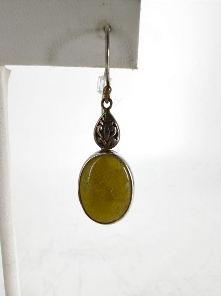 STERLING SILVER Green Apple Turquoise Oval Dangle Earrings