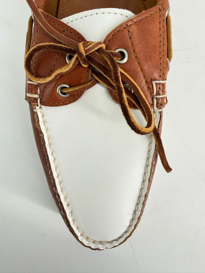 RALPH LAUREN Size 10 Cognac & White Leather Boat Shoes