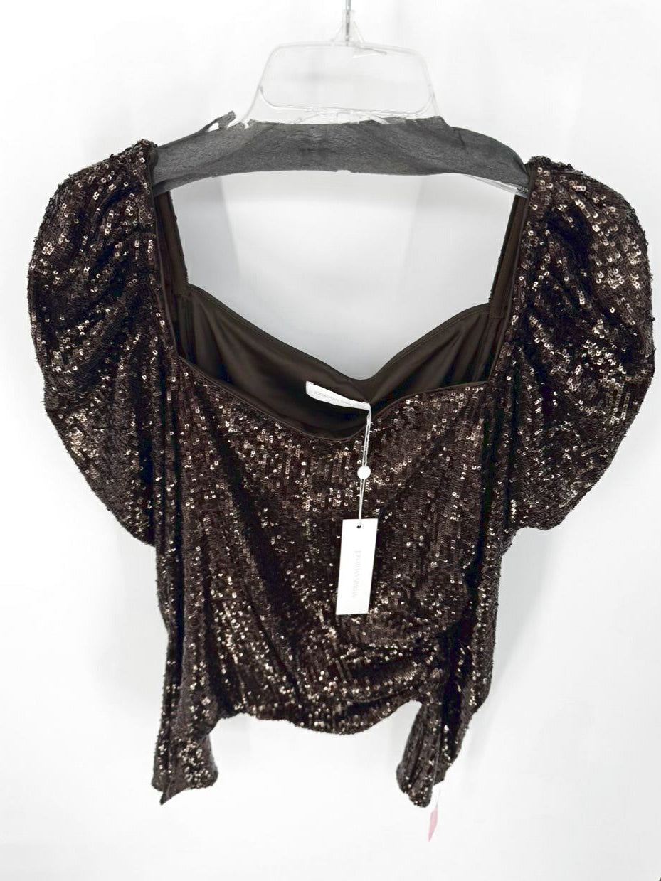JONATHAN SIMKHAI Size 8 Brown Sequin Long Sleeve Top NWT