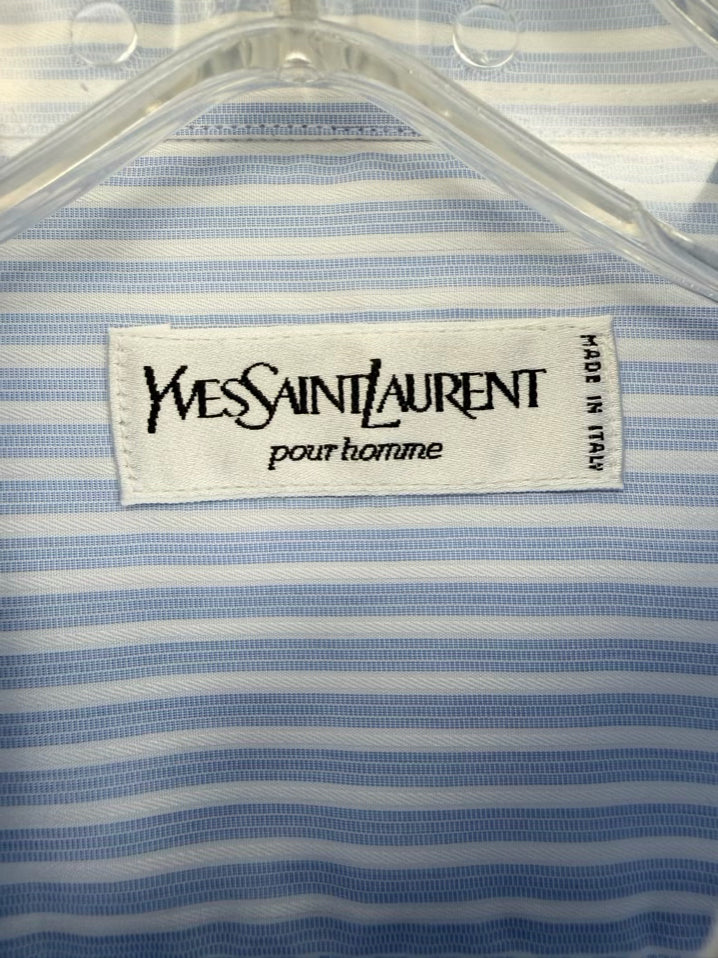 YVES SAINT LAURENT Size 45 Light Blue Stripe Long Sleeve Shirt NWT