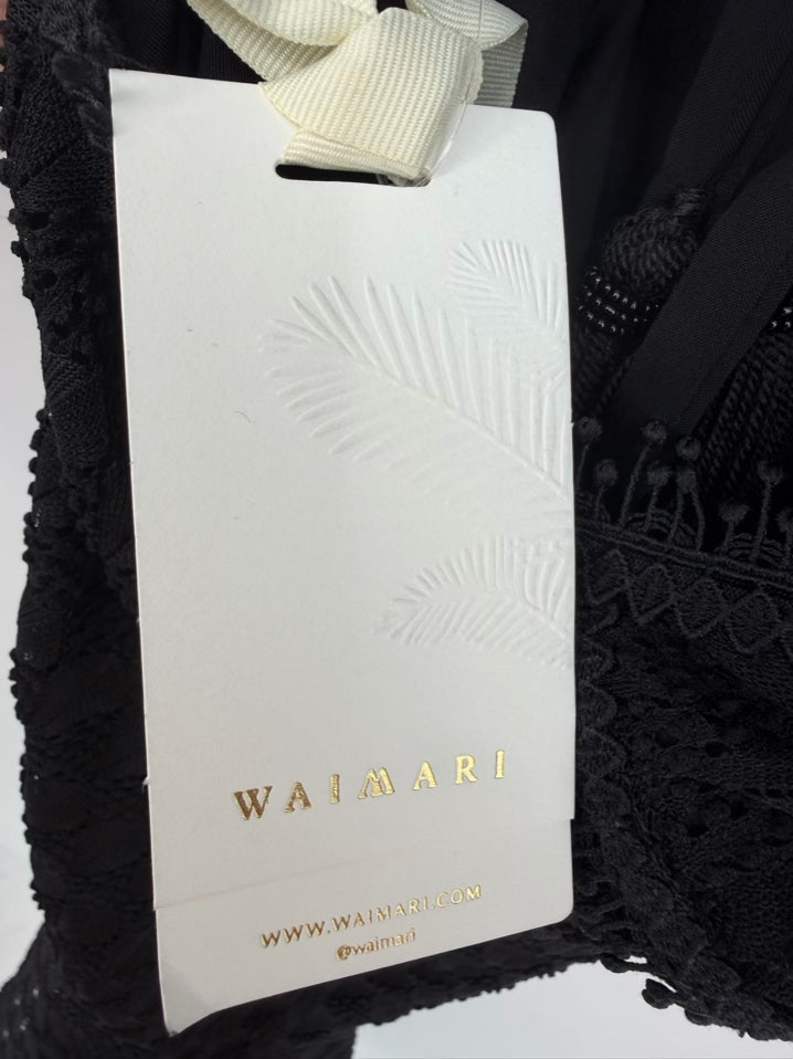 WAIMARI Size M Black Mesh Fringe Sleeveless Maxi-Dress NWT