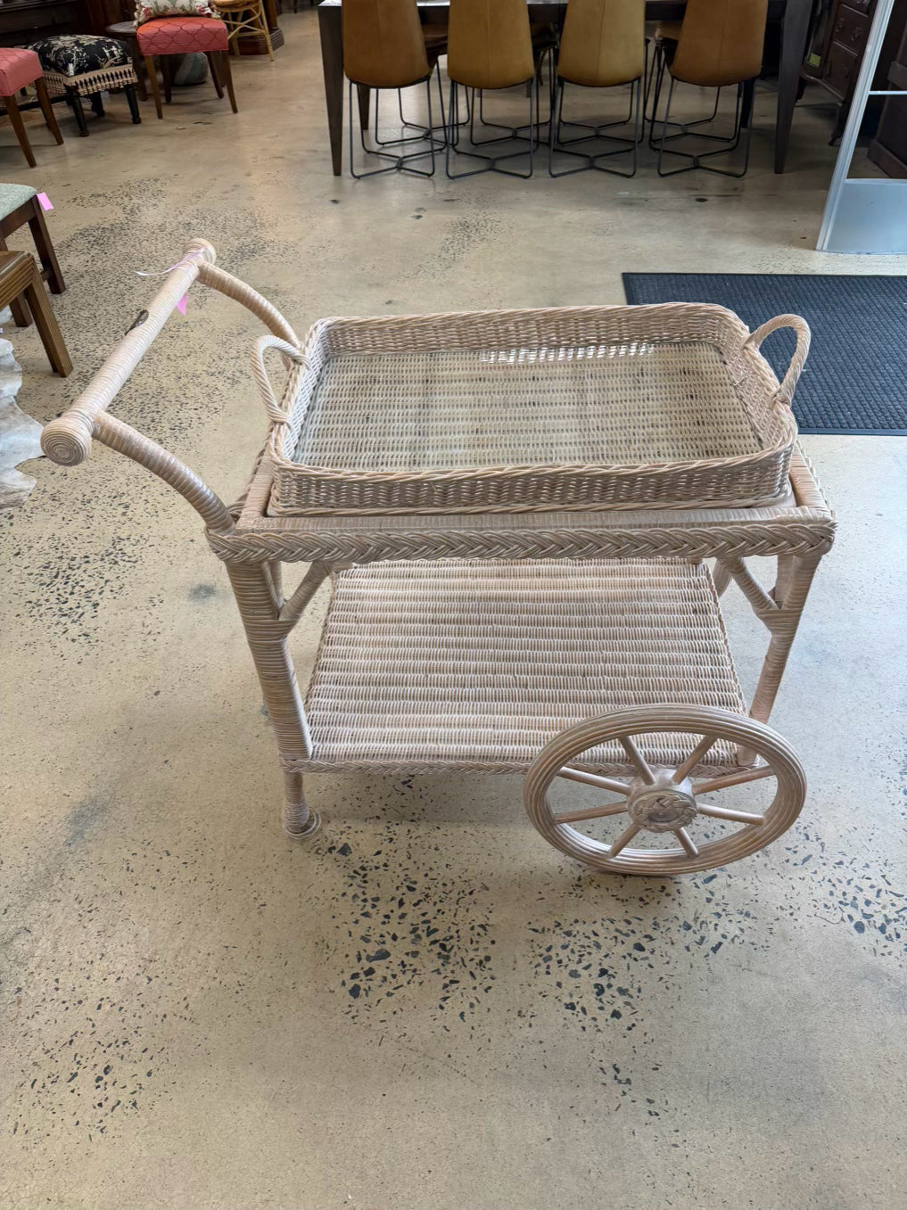 HENRY LINK Cream Wicker Bar Cart w/ Tray