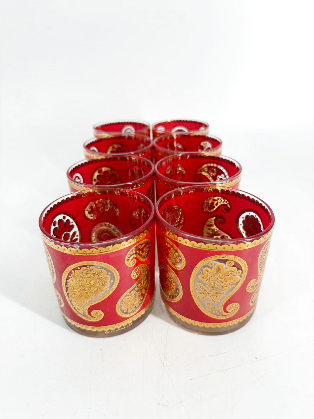 CULVER Red & Gold Glass Set Of 8 Drinking Glasses