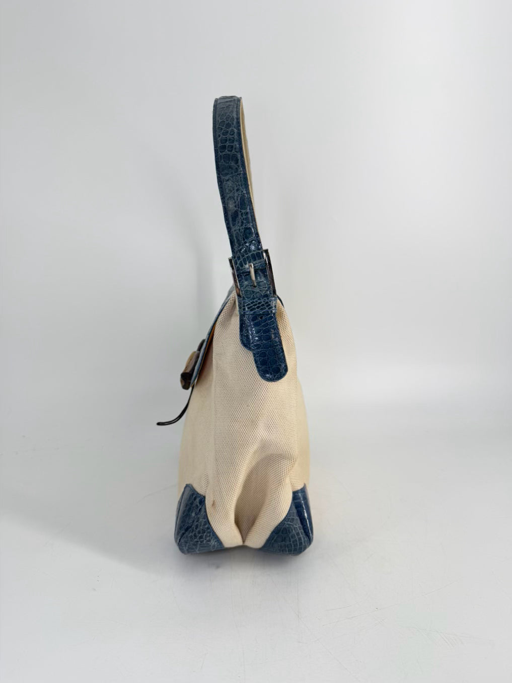 VINTAGE MARIO HERNANDEZ Canvas & Crocodile Embossed Leather Butterfly Shoulder Bag