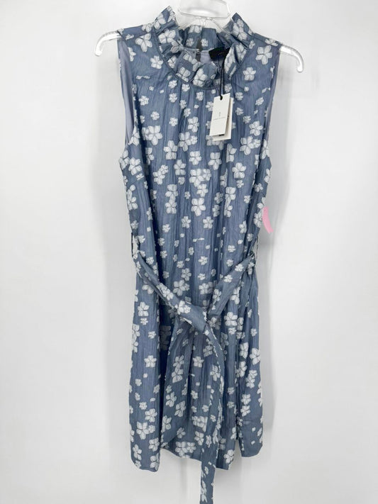 ABBEYGLASS Size XL Slate Blue Textured Floral Sleeveless Belted Betty Dress NWT