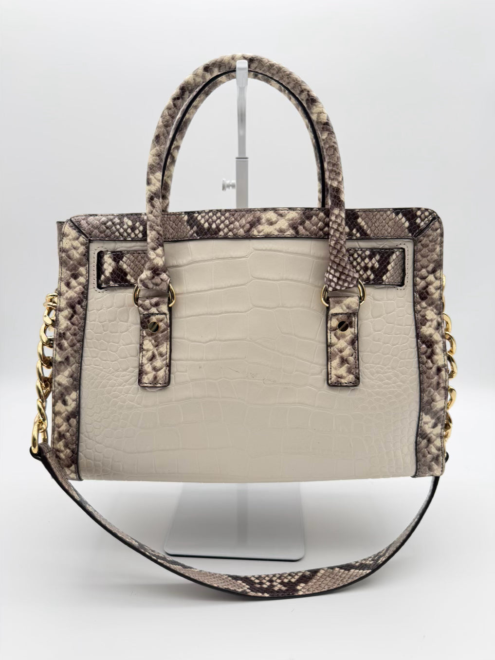 MICHAEL MICHAEL KORS Hamilton Taupe & White Animal Print Purse