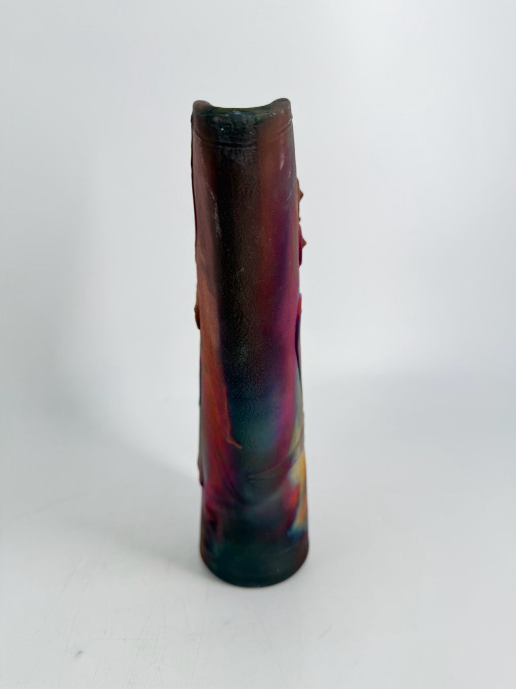 SIGNED RAKU Purple & Gold Pottery Vase