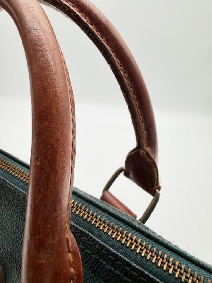 POLO RALPH LAUREN Blue & Green Coated Canvas Plaid Purse