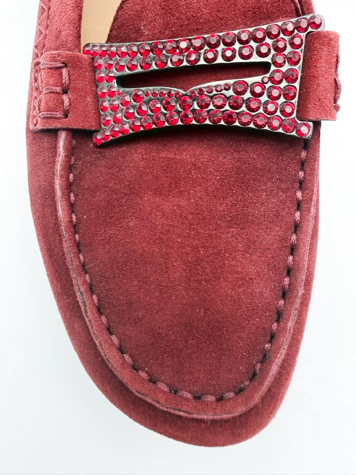 TODS WMNS Size 37.5 Wine Leather Gemstone Loafers