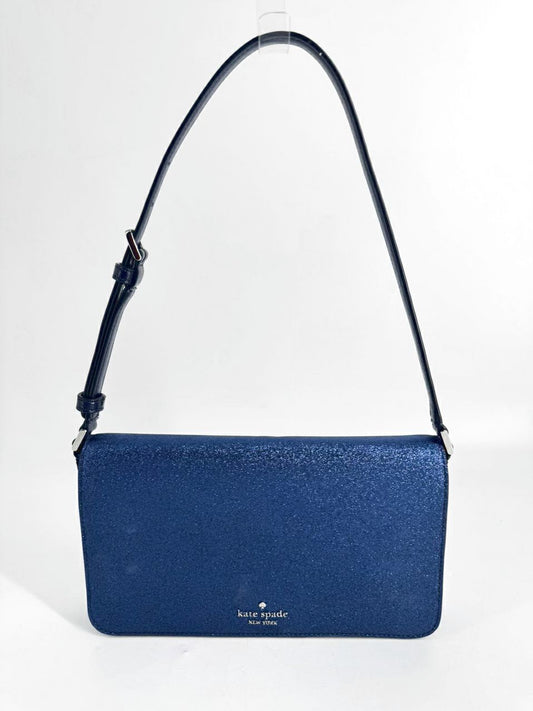 KATE SPADE Blue Sparkle Leather Flap Shoulder Purse