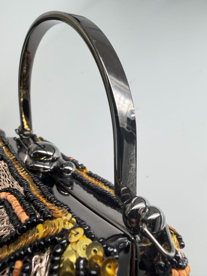 MOO ROO CHARLESTON SIGNED MARY NORTON Black Feather Beaded Art Deco Evening Bag
