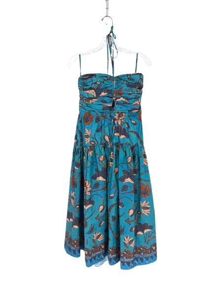 ULLA JOHNSON Size Wmn's 6 Teal Floral Halter Midi-Dress