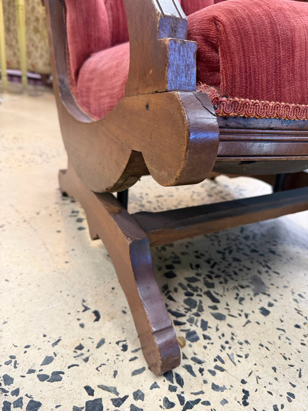 Victorian Wood Rose Velvet Rocking Chair