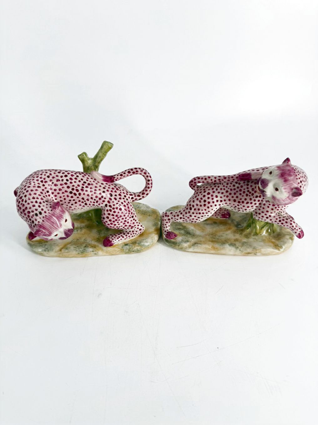 CHELSEA HOUSE Pink & White Porcelain Pair of Leopard Figurines