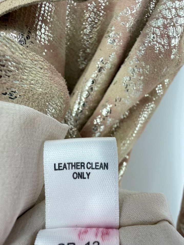 ST JOHN Wmn's Size 4 Beige Silk Lining Snake Print Metallic Belted Jacket