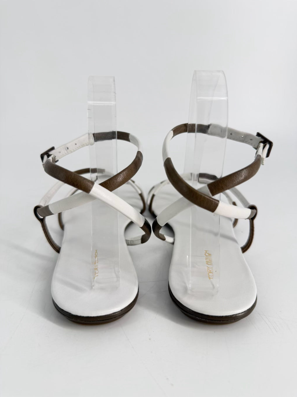 TORY BURCH Size 9 White & Brown Leather Sandals