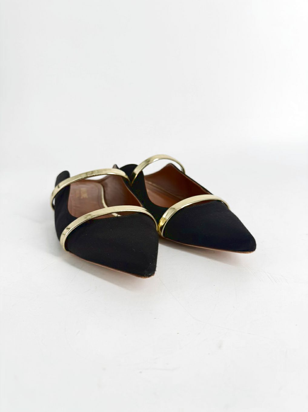 MALONE SOULIERS Size 8 Black & Gold Leather Flats