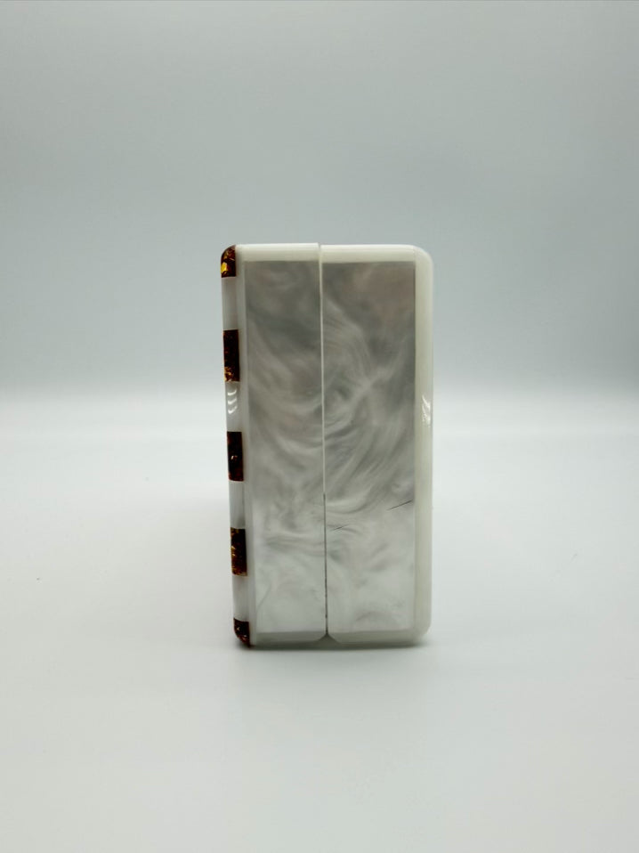 EDIE PARKER Cream & Gold Jean Acrylic Stripe Clutch Bag