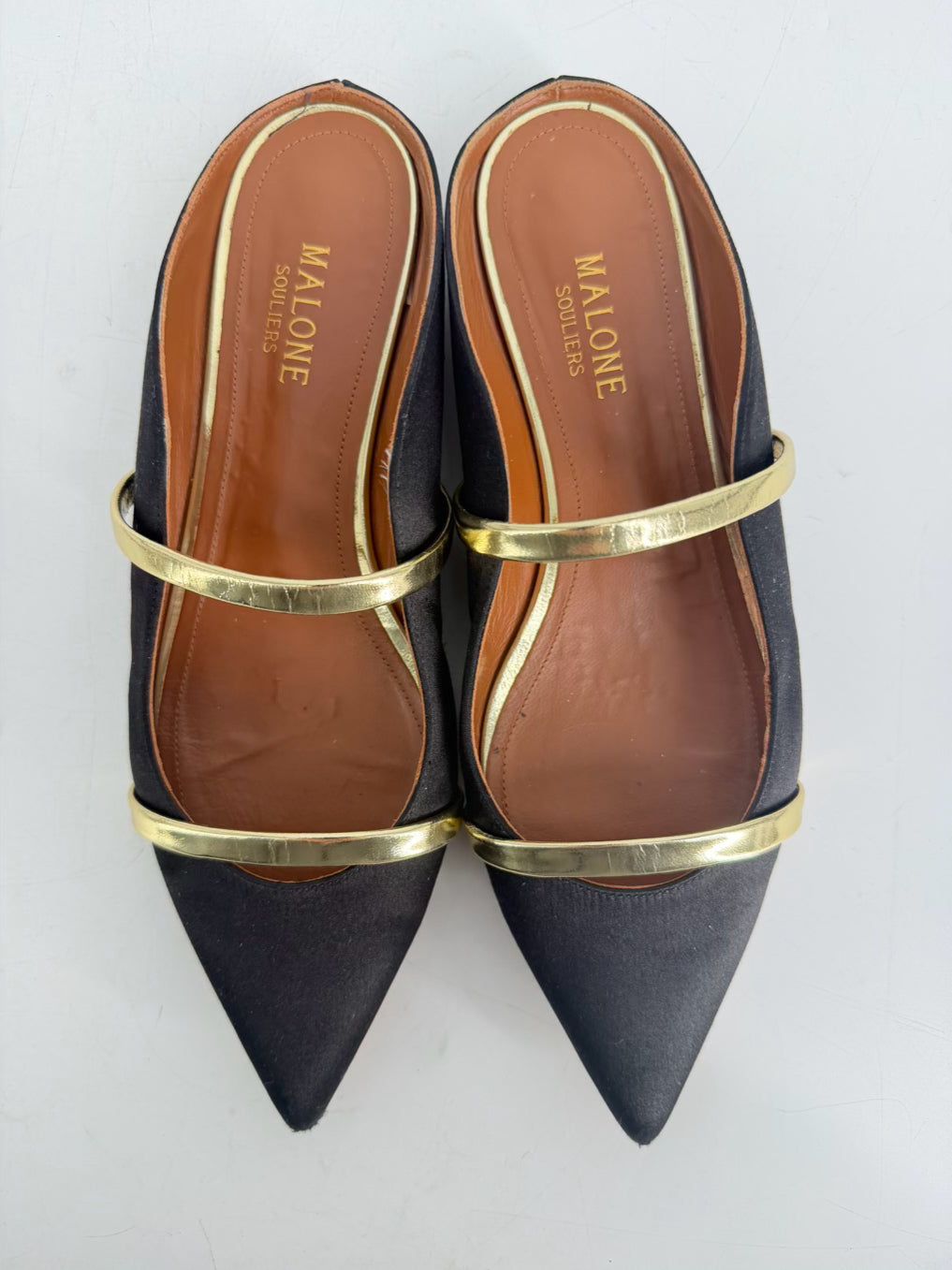 MALONE SOULIERS Size 8 Black & Gold Leather Flats