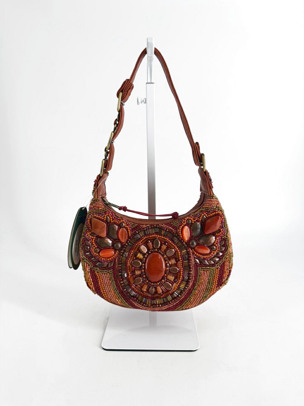 MARY FRANCES Orange Tandoori Spice Leather & Beaded Purse NWT