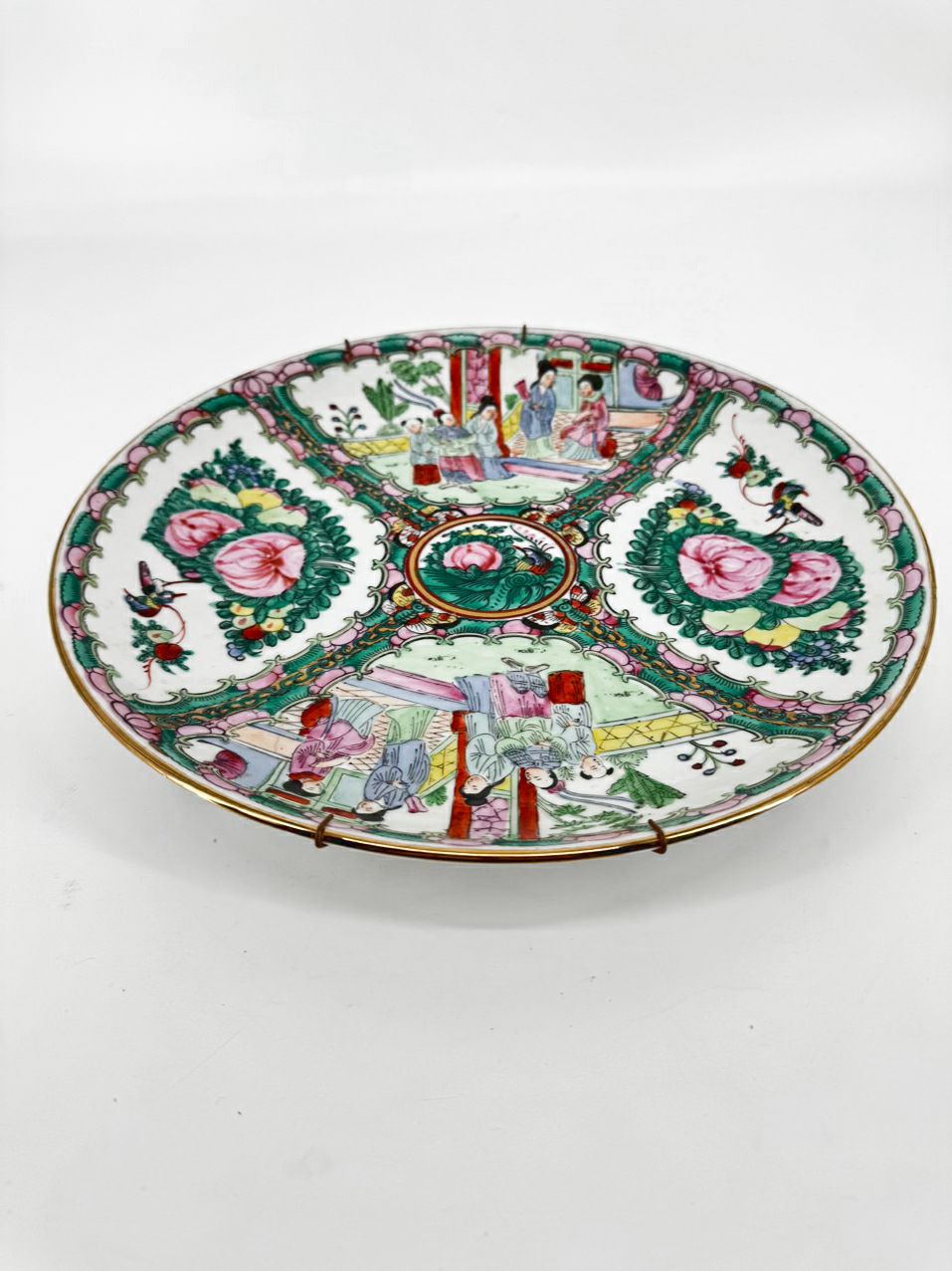 Pink & Green Rose Medallion Decorative Plate w/ Hanger