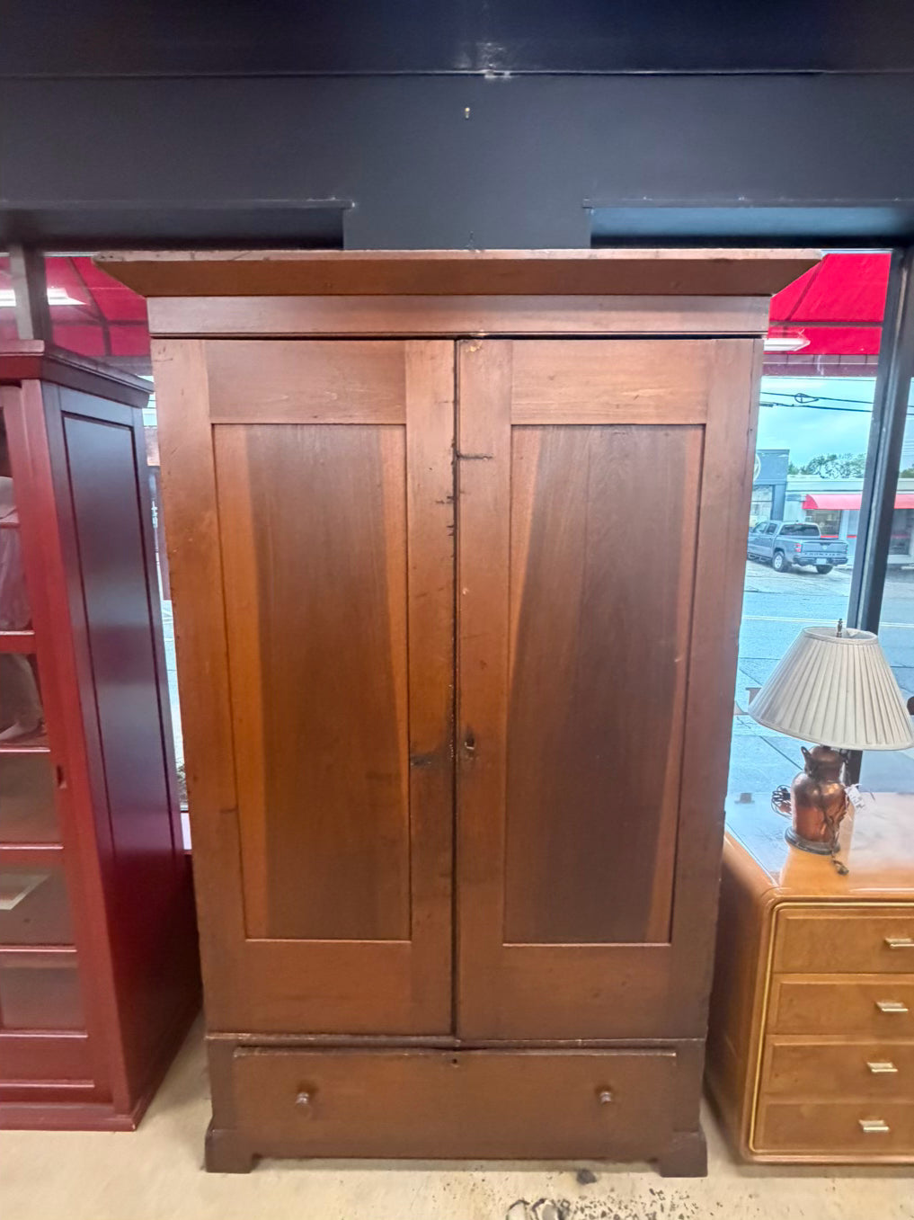ANTIQUE Primitive Wood Wardrobe w/ Drawer