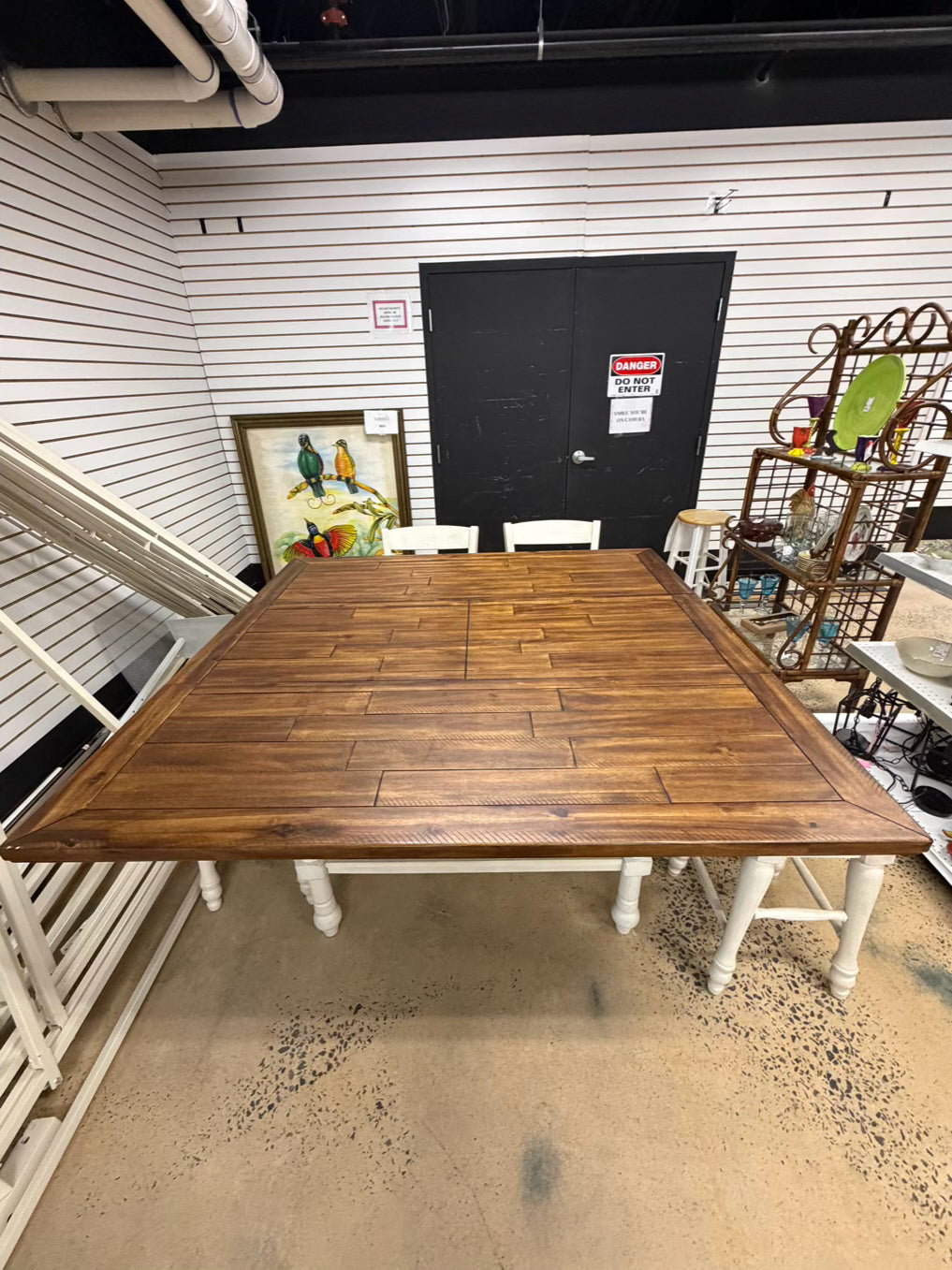 Brown & White Counter Height Wood Dinning Table w/ 4 Barstools & 4 Backed Barstools
