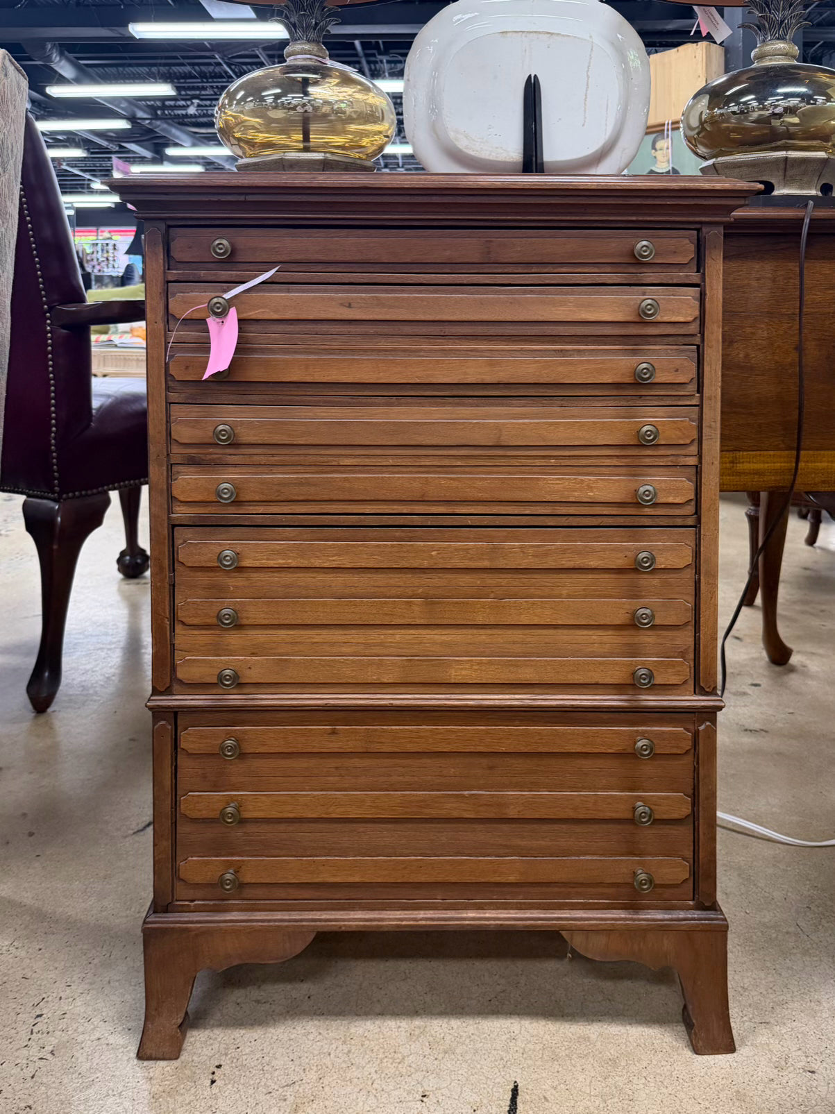 Wood Spool Chest w/ Drawers