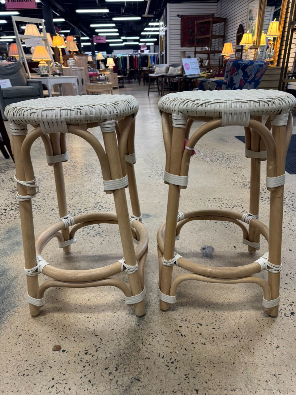 White & Brown Bamboo Pair of Counter Height stools