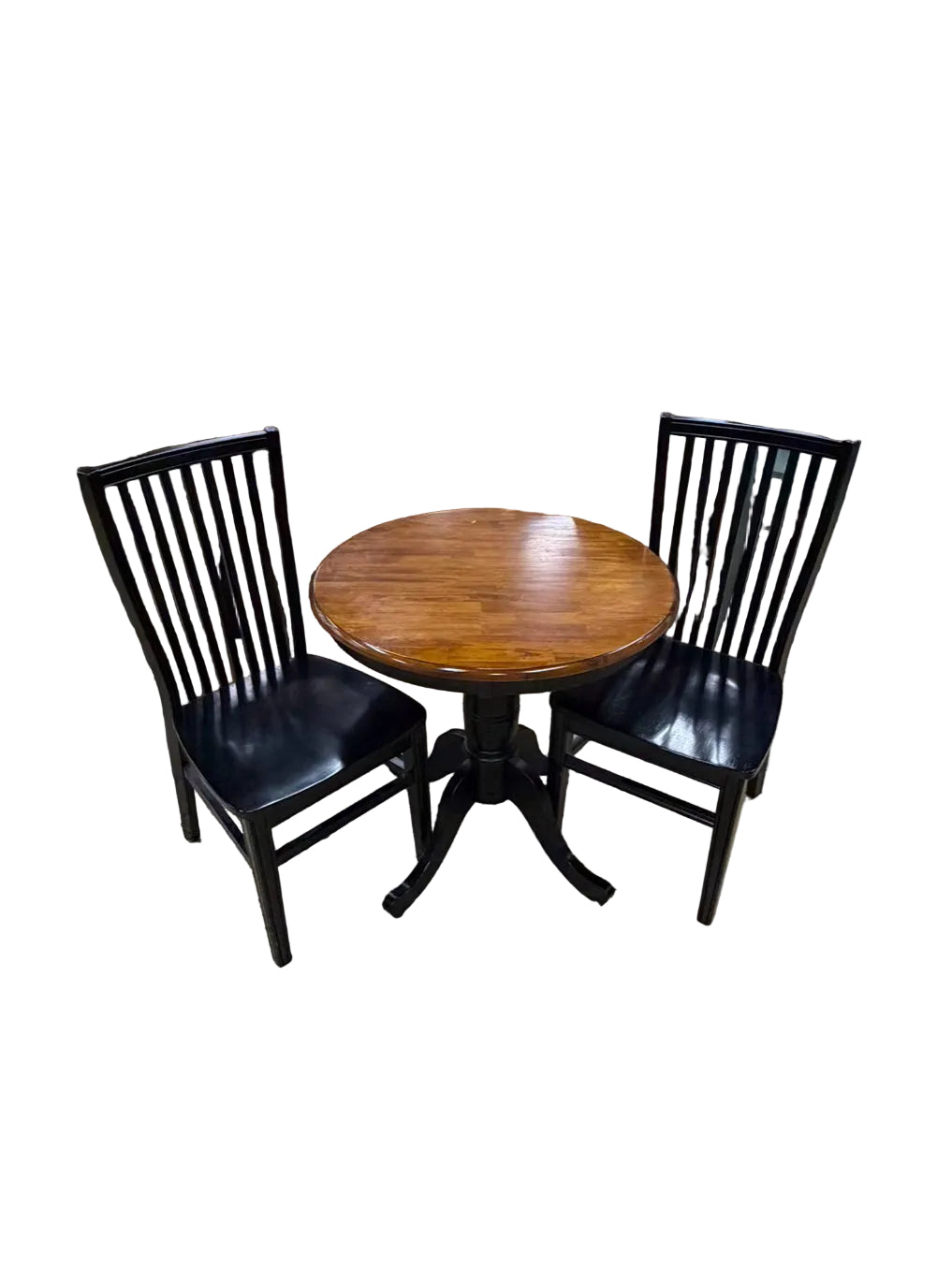 PIER 1 Black & Medium Brown Wood Round Bistro Table & 2 Chairs