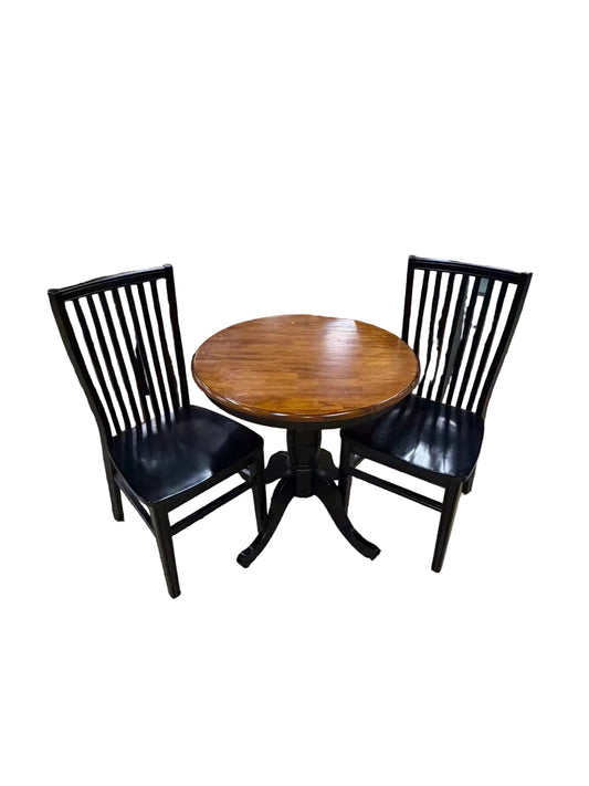 PIER 1 Black & Medium Brown Wood Round Bistro Table & 2 Chairs