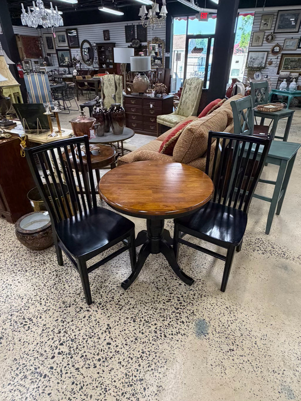 PIER 1 Black & Medium Brown Wood Round Bistro Table & 2 Chairs